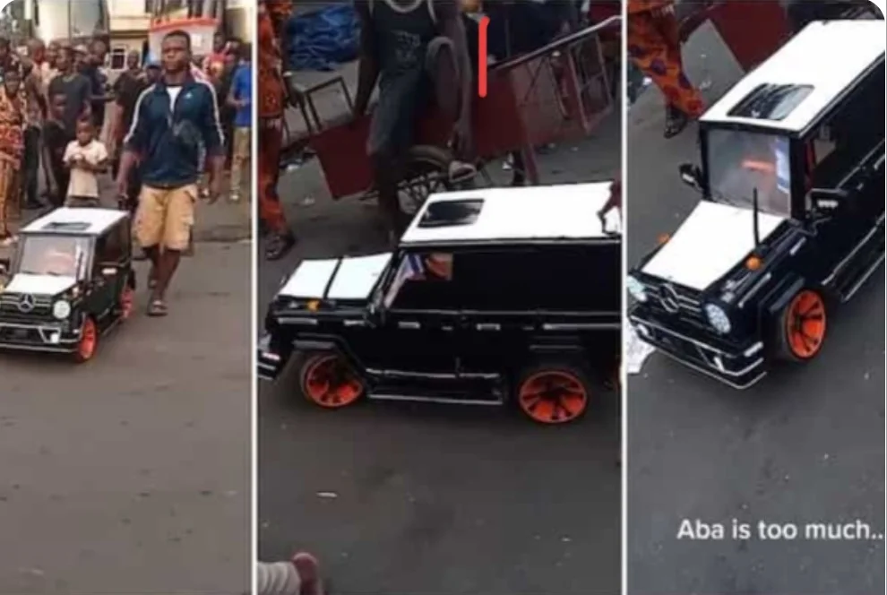 Meet Brilliant Nigerian Boy Who Builds Benz and Displays it in Open Street, Video of His Posh Car Goes Viral